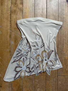 y2k deadstock asymmetrical Floral Embroidered Strapless Tub Top